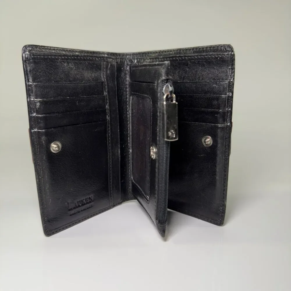 Lauren Ralph Lauren Wallet Black Leather LRL Clutch Compact Card Holder Red VTG